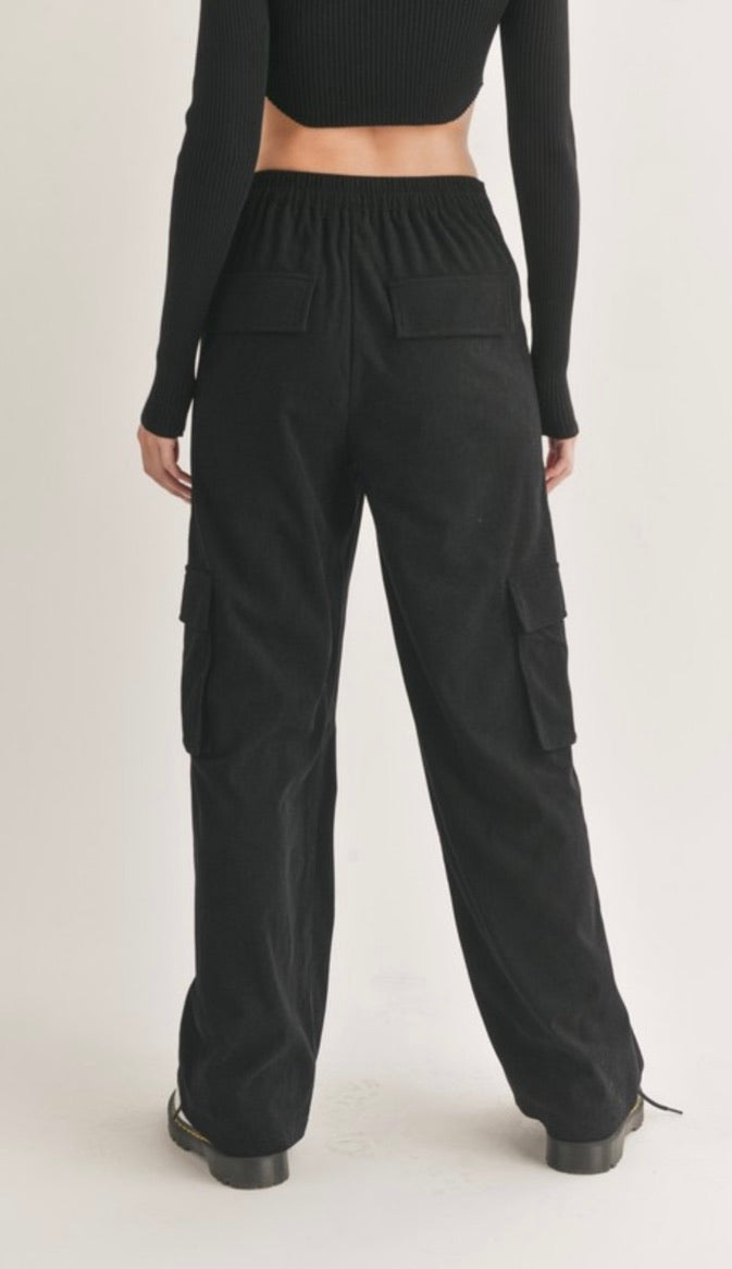 Men's Black Corduroy Cargo Pants - Comfortable Stretch Fit for Outdoor Hiking & Casual Streetwear