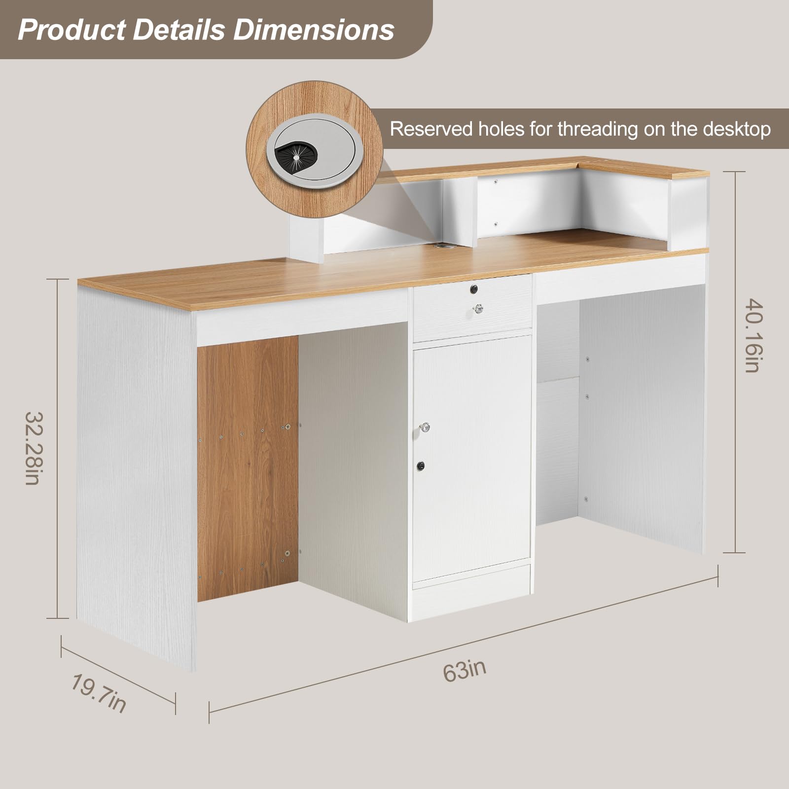 Modern Reception Desk with Counter & Lockable Storage Drawers - 63
