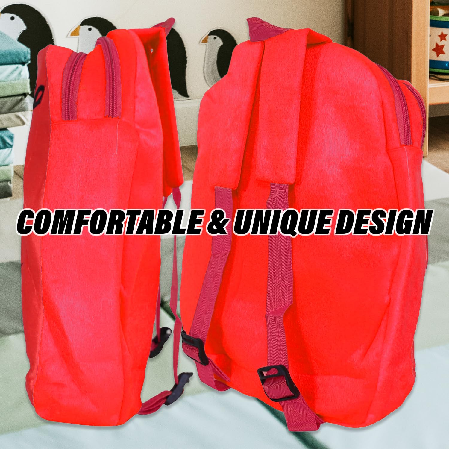 Disney Mickey Mouse Kids Backpack - 2 Compartment Velvet School Bag for Boys & Girls | Durable Red Backpack for School, Travel & Daily Use | Official Disney Licensed Product
