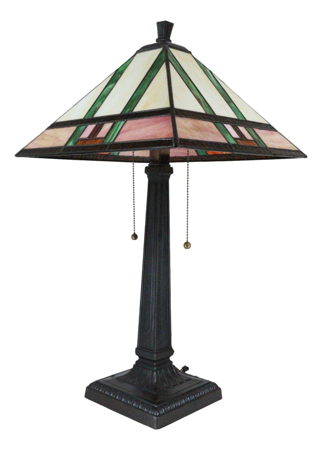 Frank Lloyd Wright Inspired Mission Style Pyramid Glass Shade Table Lamp with Wood Base - 24.5