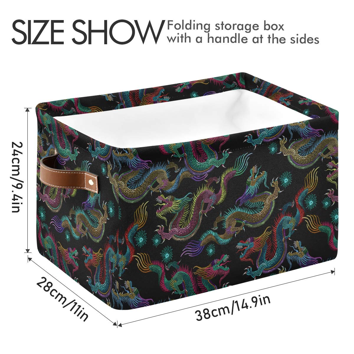 Large Asian Dragon Embroidery Collapsible Storage Basket - 15