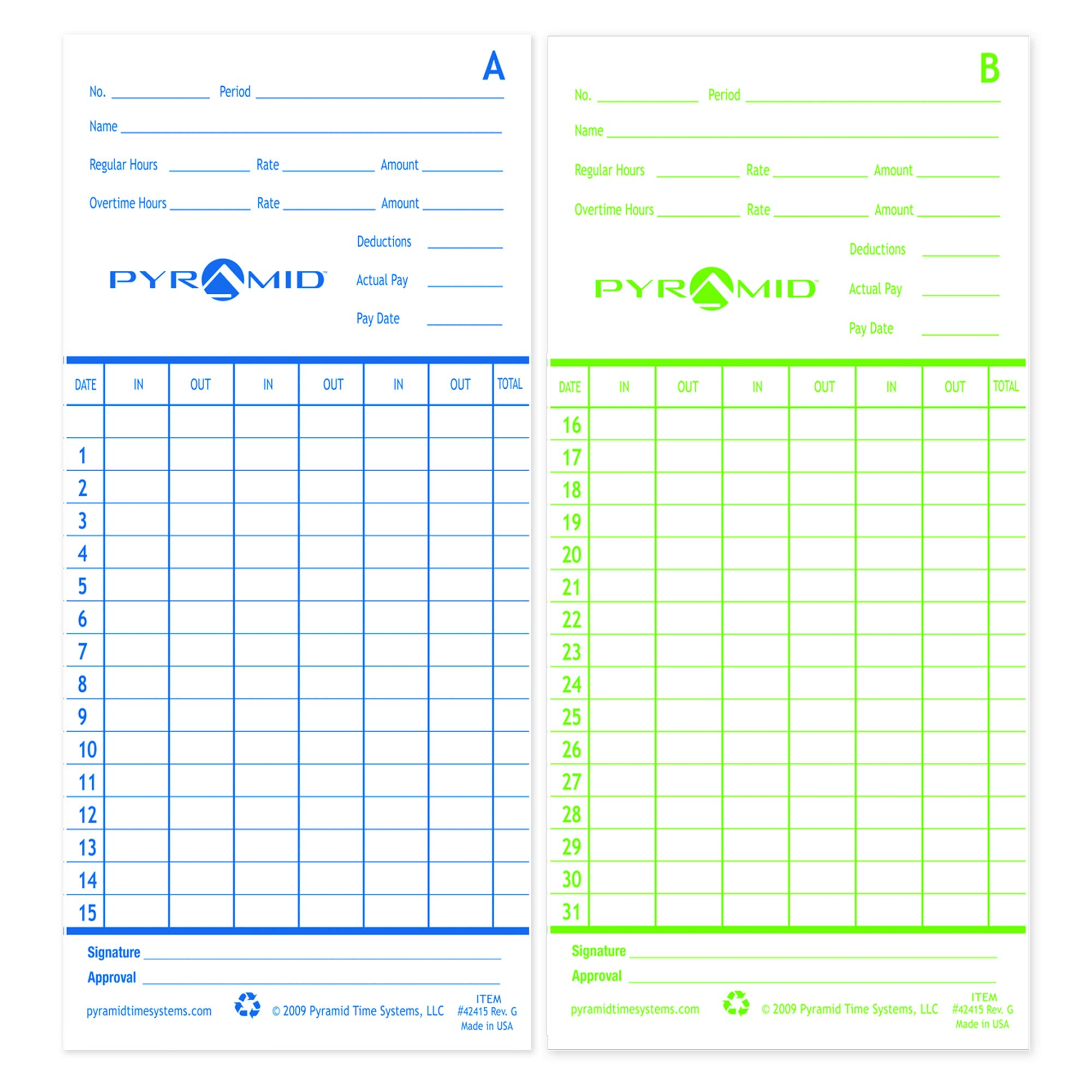 Pyramid Time Systems 42415MB 1000 Count Authentic Time Cards for 2600 & 2650 Time Clocks - Bulk Pack for Employee Time Tracking, Payroll Management & Office Attendance Systems
