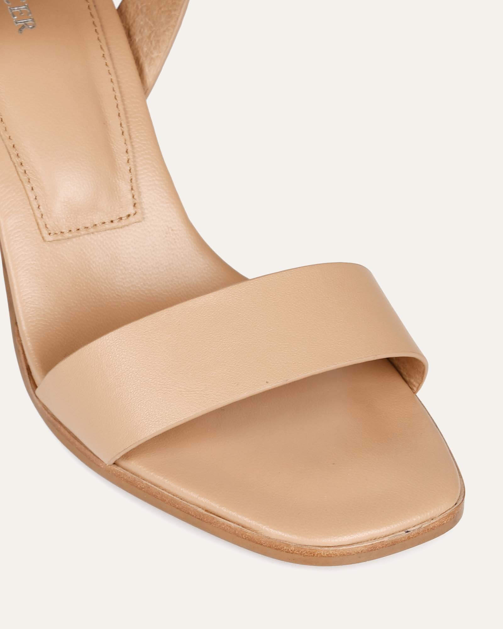 CALAIS Women's High Heel Sandals - Beige Leather Strappy Summer Dress Shoes for Weddings, Parties & Evening Events
