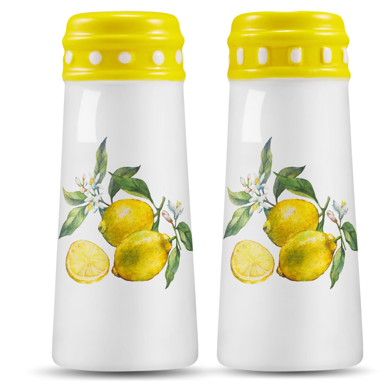 Lemon Salt and Pepper Shakers Set - Farmhouse Kitchen Decor, Cute Lemon-Shaped Seasoning Dispensers for Cooking & Dining - Perfect Lime Collectible Gift for Mother's Day, Housewarming, or Kitchen Upgrade
