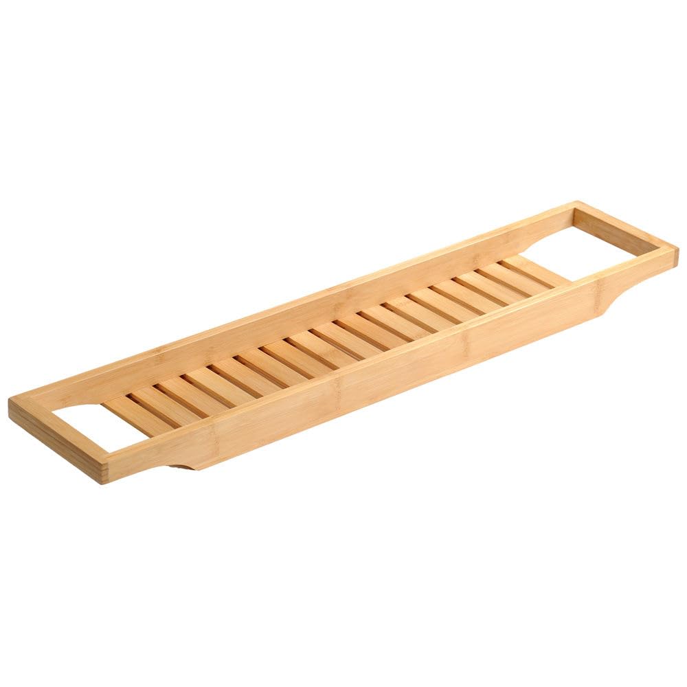 KESPER 92257 FSC Certified Bamboo Bath Caddy Shelf - Spa Style Bathtub Tray for Bathroom Essentials, Books & Wine - Perfect for Relaxing Baths, Home Spa Days & Self-Care Moments