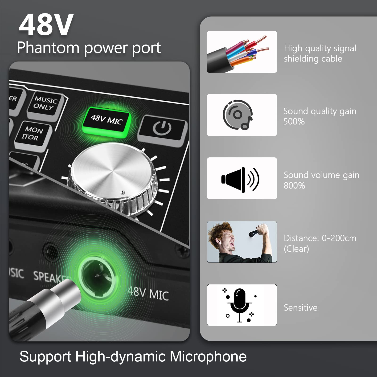 Professional Audio Mixer with Condenser Mic & 48V Phantom Power - USB/USB-C Audio Interface for Podcasting, Live Streaming & Home Studio Recording