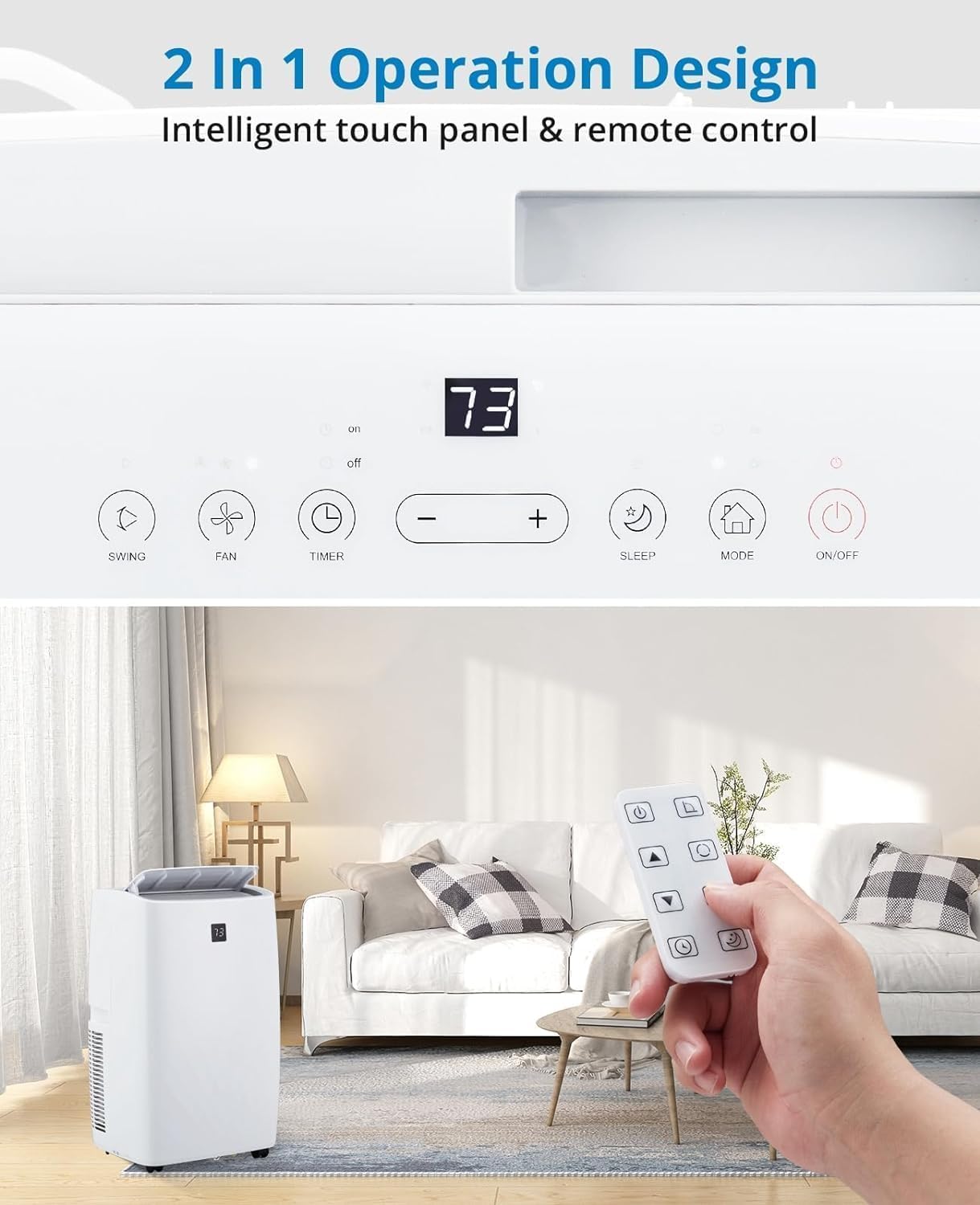 12,000 BTU Portable Air Conditioner with Remote - Energy Efficient 3-in-1 Cooling, Fan & Dehumidifier for Rooms Up to 550 Sq.Ft - Perfect for Home, Office & Bedroom Cooling Needs
