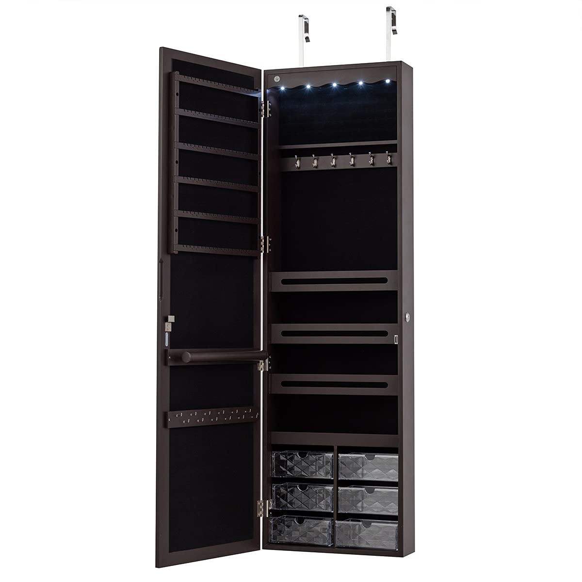 Charmaid Jewelry Cabinet with Mirror & Lights - Large Wall Mount Organizer for Jewelry Storage at Home
