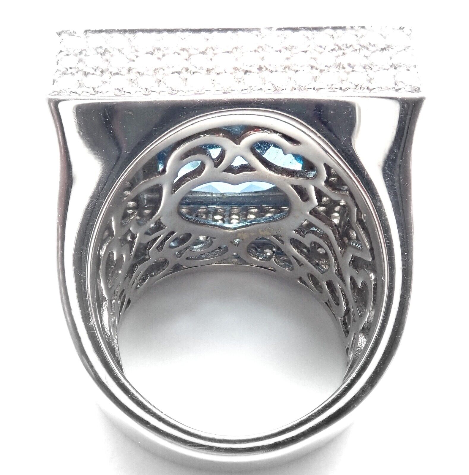 Authentic Pasquale Bruni 18K White Gold Diamond & London Blue Topaz Statement Ring for Women | Luxury Bridal Jewelry & Anniversary Gift | Perfect for Weddings, Engagements & Special Occasions