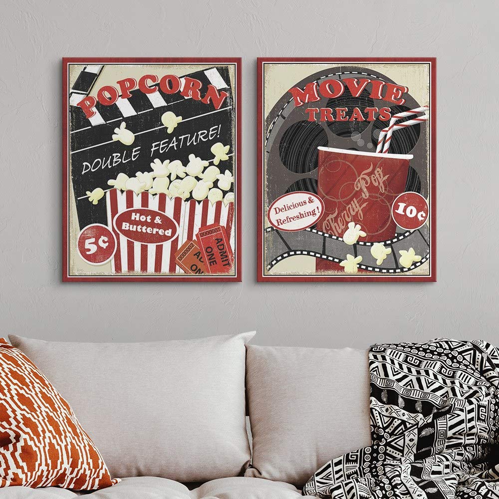 CANVAS ON DEMAND 2-Piece Movie Theater Canvas Wall Art Print Set - Nostalgic Cinema Artwork & Retro Theater Decor for Living Room, Bedroom, Home Theater