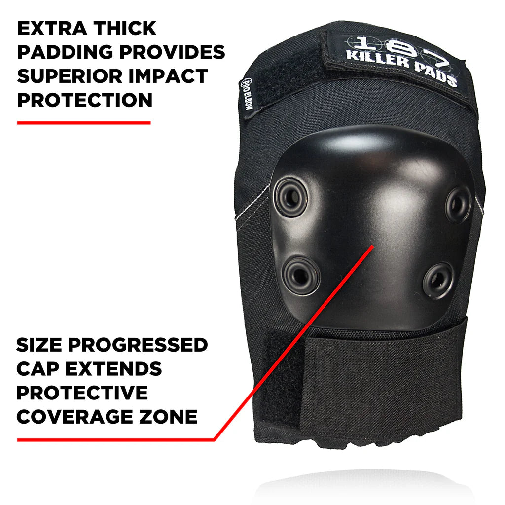187 Killer Pads Pro Elbow Pads - Black | Protective Gear for Skateboarding, Rollerblading & BMX | Durable Impact Protection for Extreme Sports