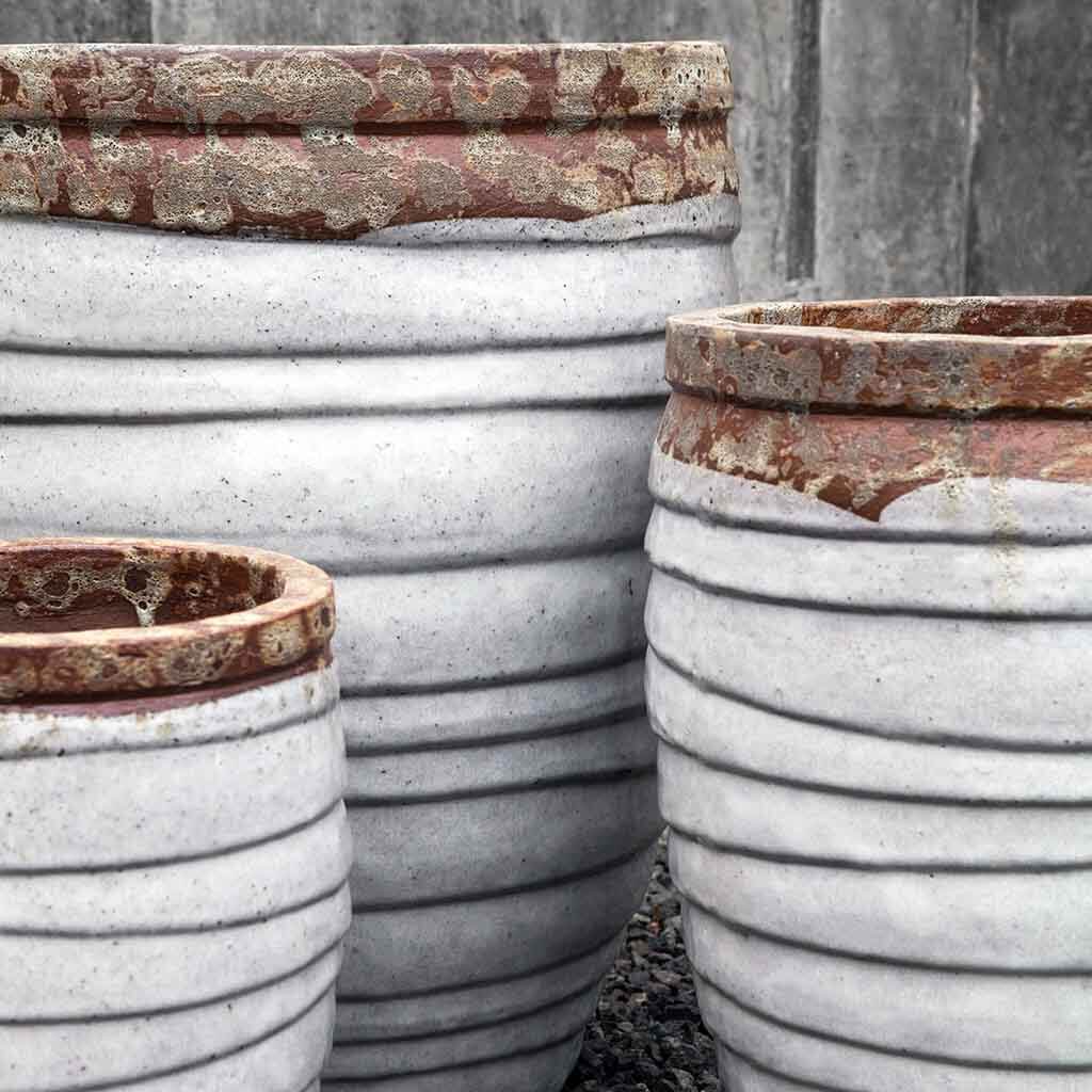Campania International Guaracha Planter Set of 3 - Beachcomber White Ceramic Flower Pots for Indoor & Outdoor Plants, Home Garden Decor, Patio, Balcony, and Porch Decorations