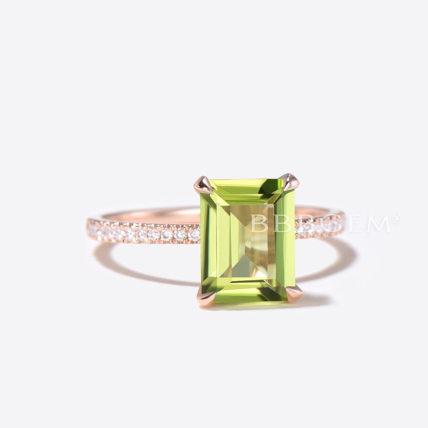 2 Carat Emerald Peridot Engagement Ring in 14K Rose Gold with Diamond Accents - Perfect for Proposals, Anniversaries & Bridal Jewelry