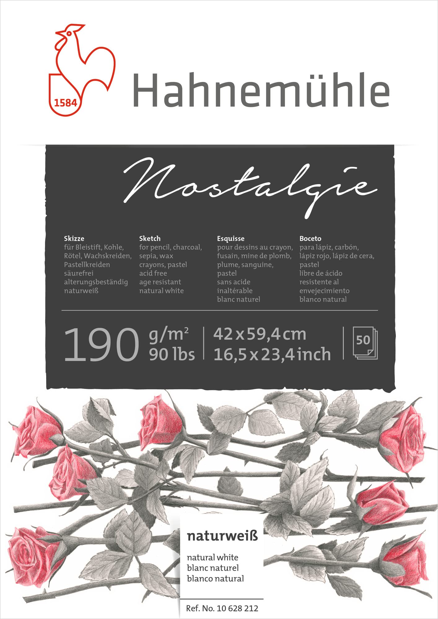 Nostalgie Sketch Pad 190 GSM Drawing Paper - A2 Size 50 Sheets | Premium Sketchbook for Artists, Students & Professionals - Perfect for Sketching, Drawing & Mixed Media Art Projects