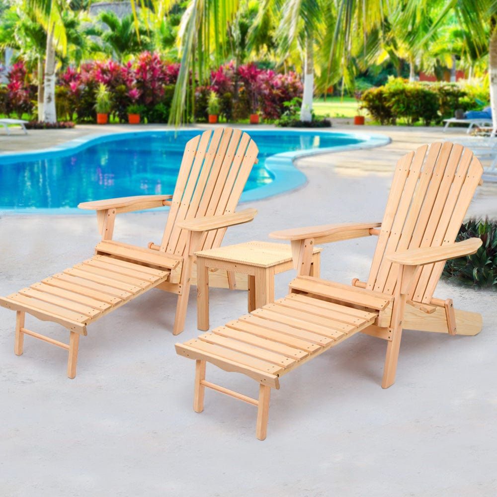 Premium Wooden Adirondack Chair - Outdoor Patio Sun Lounge Beach Chair with Side Table - Natural Finish for Backyard, Poolside & Coastal Relaxation