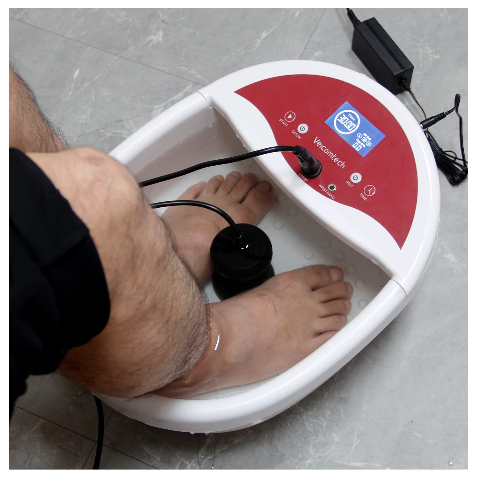 Ionic Foot Bath Detox Machine - Home Foot Spa Kit with 10 Ginger Tablets, 2 Arrays & FIR Belt for Relaxation, Detoxification & Pain Relief - Perfect for Home Salon, Spa & Self-Care Routine