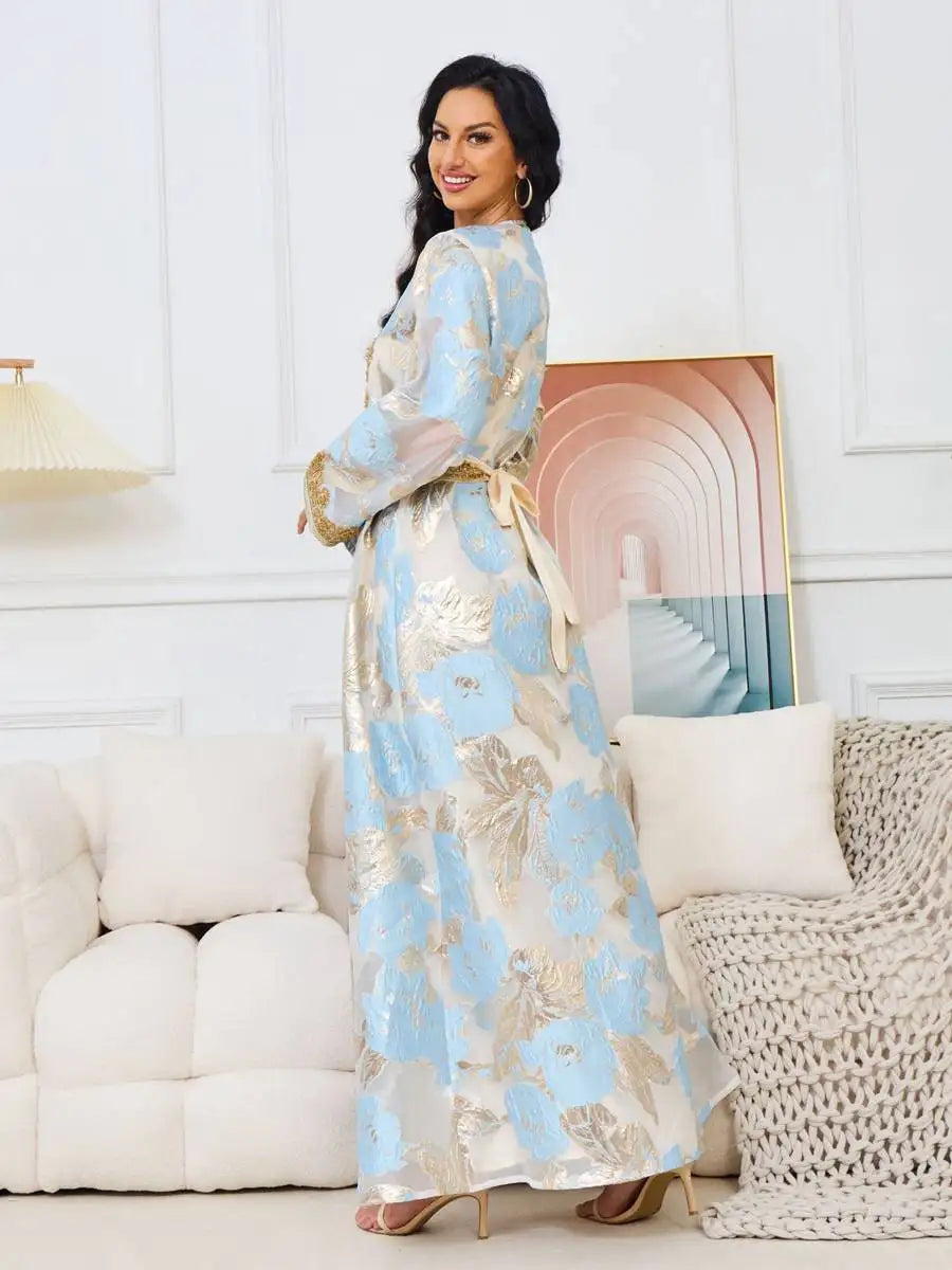 2 Piece Set Women's Elegant Eid Caftan Dress with Inner Sleeveless Lining - Perfect for Eid Celebrations, Ramadan Outfits & Special Occasions