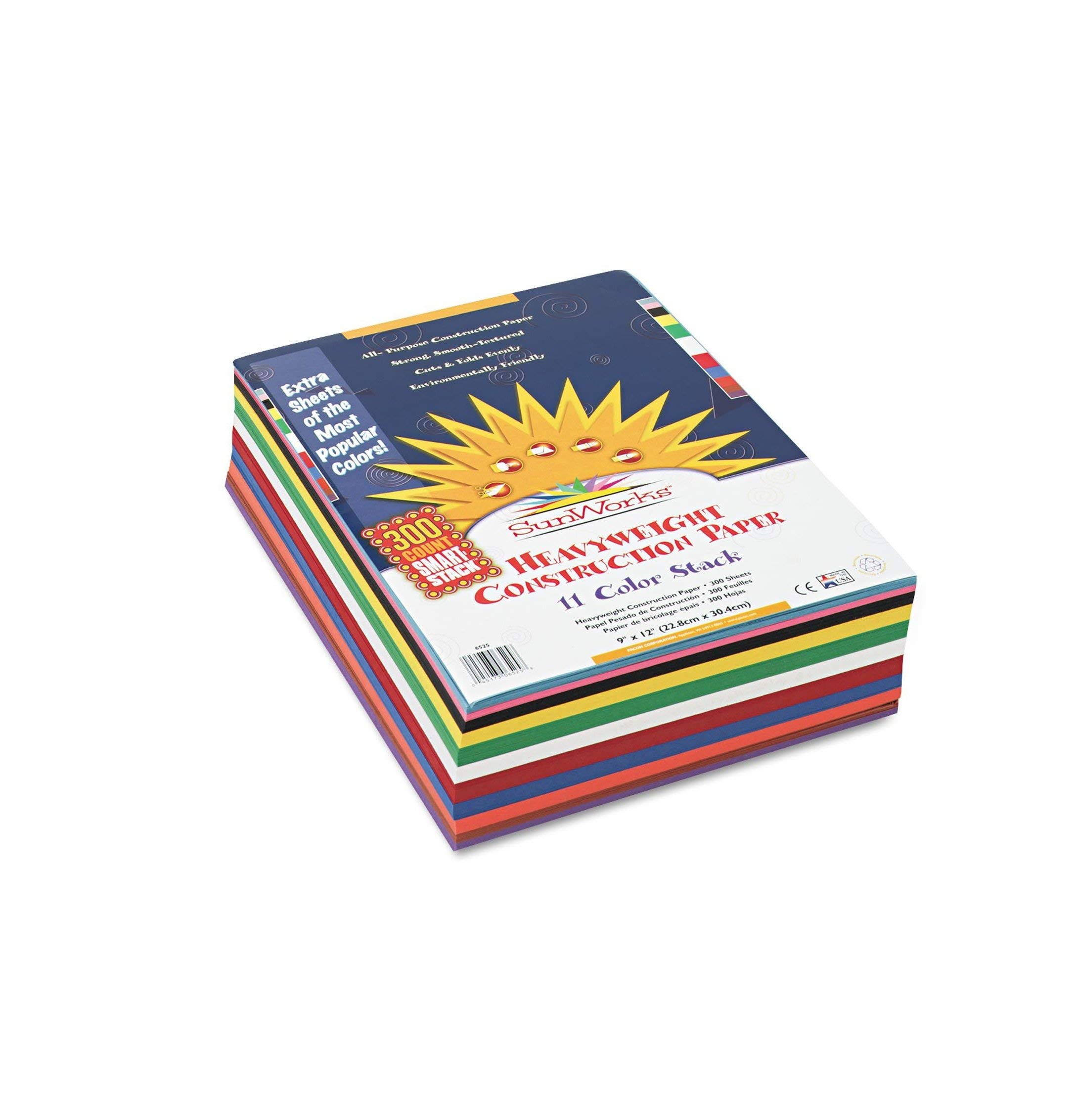 Smart-Stack Construction Paper 9 x 12 Inches, 58 lbs, 300 Sheets per Pack - Assorted Colors for Kids Crafts, School Projects & DIY Art