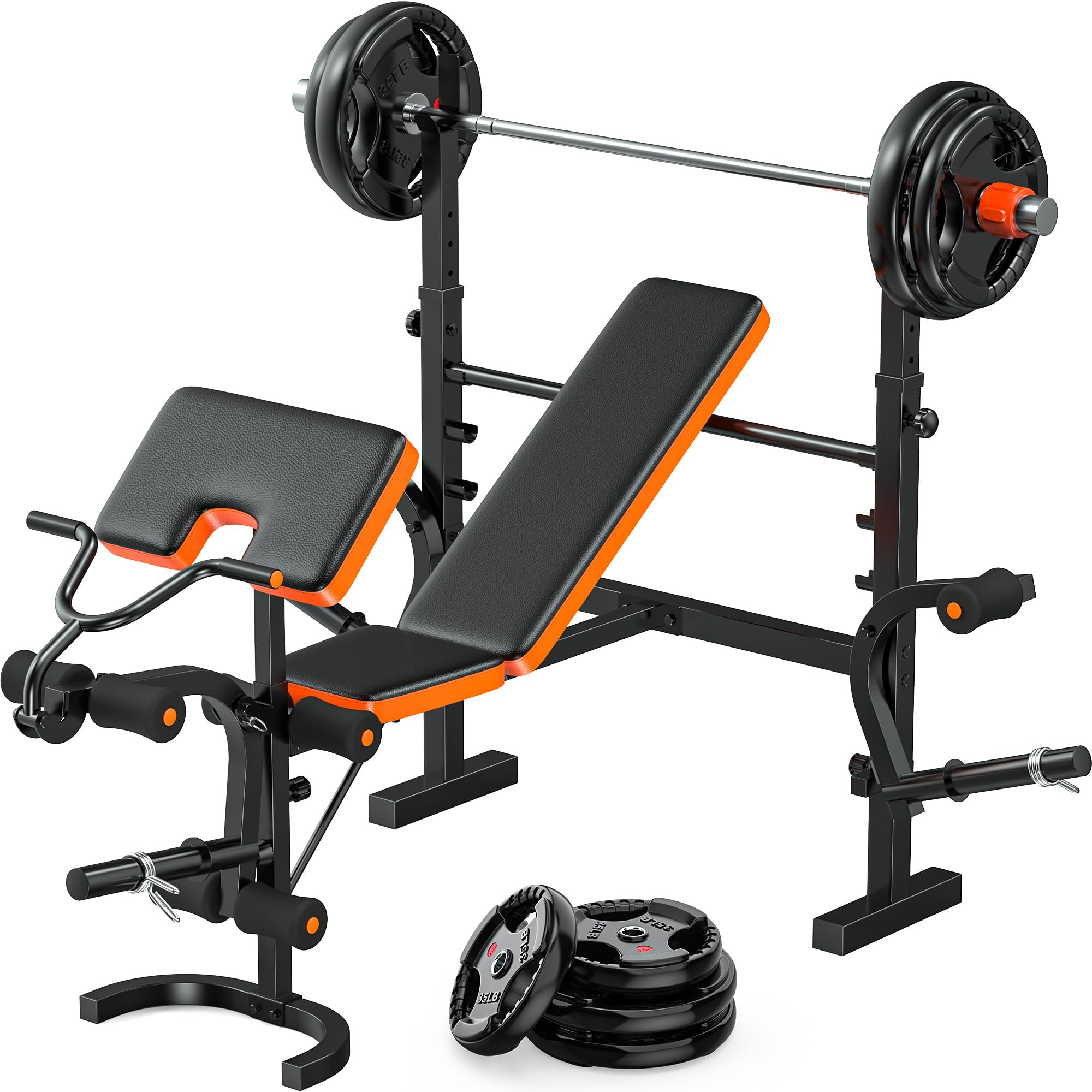 XDDIAS 770LBS Adjustable Weight Bench Set - 6-in-1 Olympic Home Gym Equipment with Leg Extension, Rack & Preacher Pad - Flat/Incline Bench Press for Strength Training - Perfect for Home Workouts & Weight Lifting Exercises