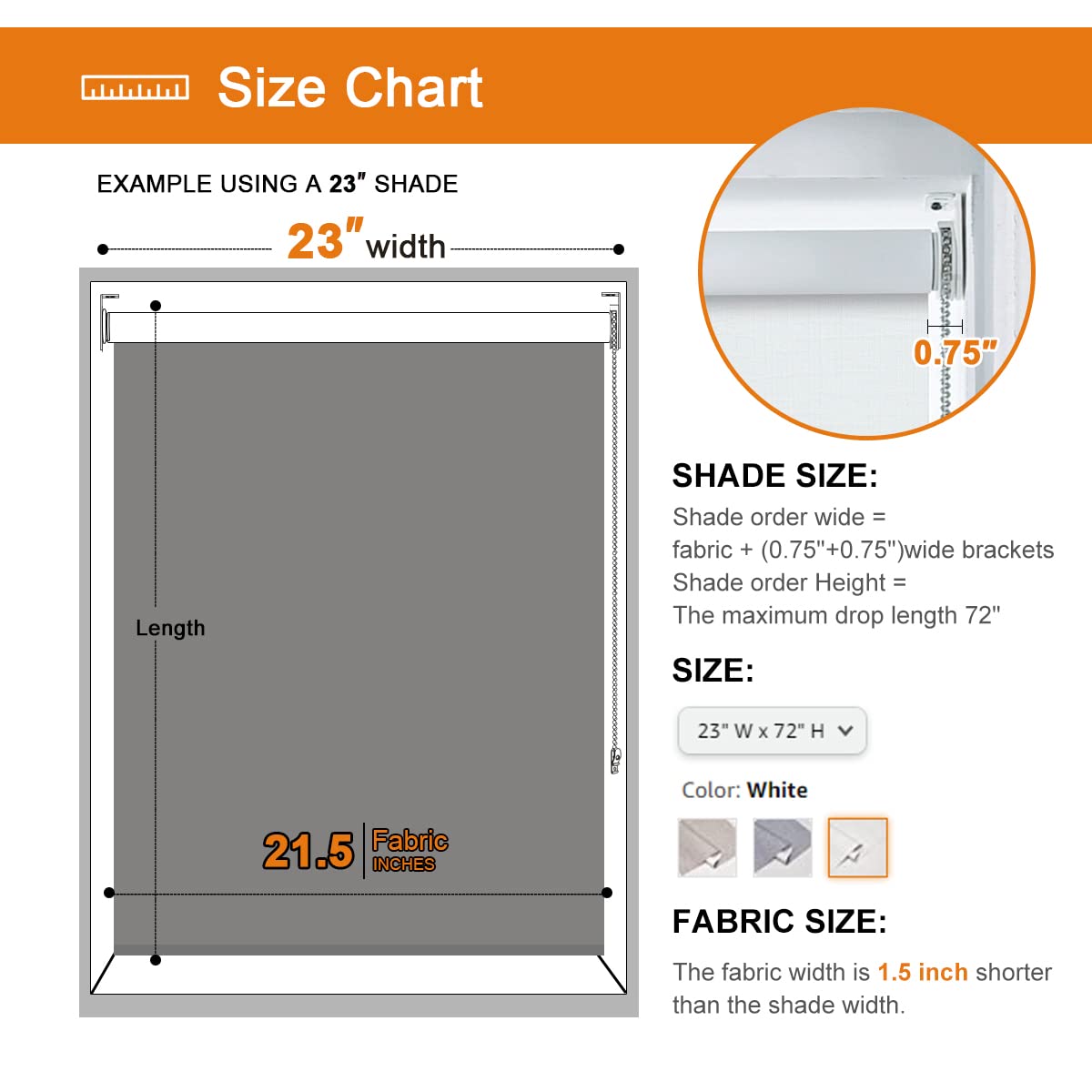 Persilux 100% Blackout Roller Shades for Windows - 72