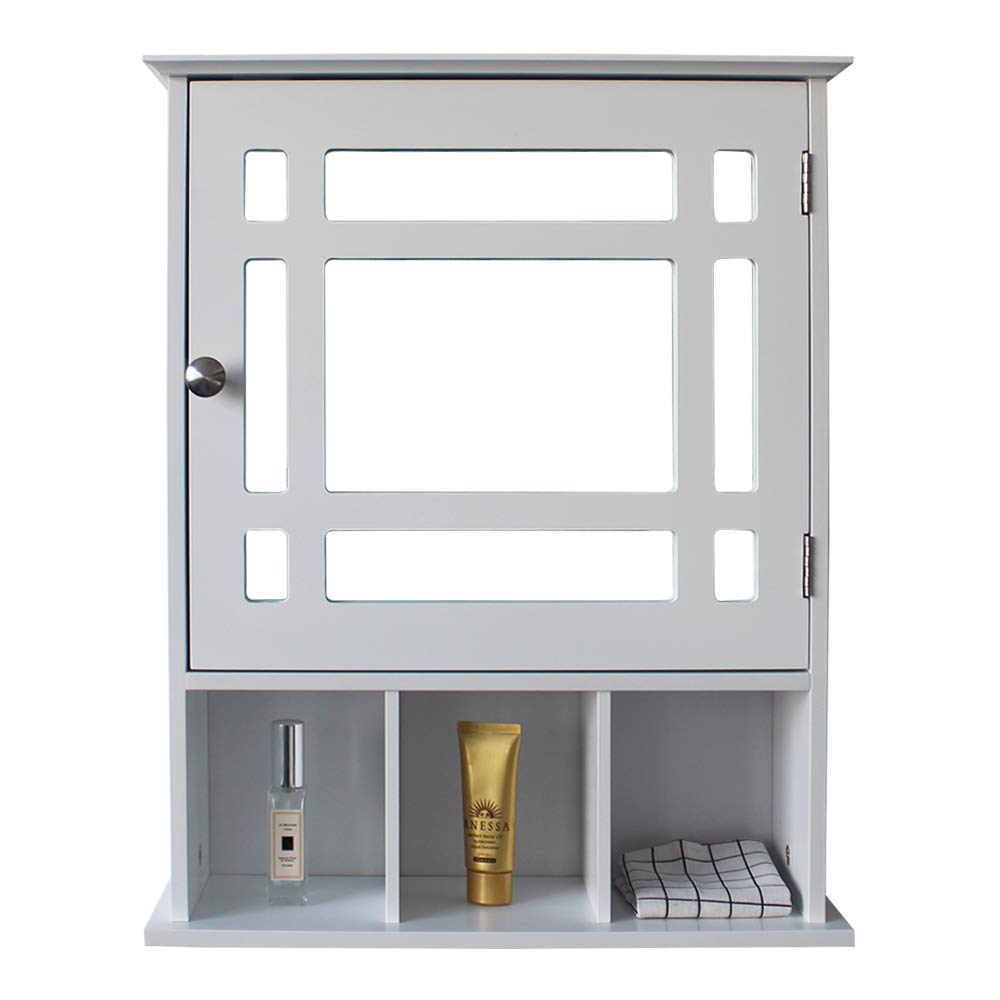 3-Tier Wooden Bathroom Medicine Cabinet with Glass Mirror Door - White Wall Mounted Storage Organizer for Bath Essentials, Makeup & Toiletries | Perfect for Small Bathrooms, Vanities & Powder Rooms