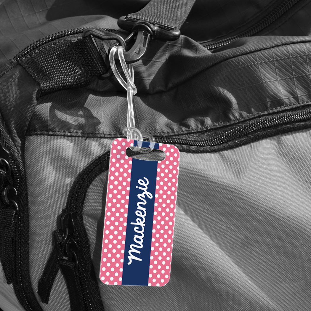 Personalized Pink Polka Dot Luggage Tag - Custom Name & Contact Info - Small Durable Bag Tag for Travel, Suitcases & Backpacks - Perfect Gift for Frequent Flyers & Vacationers