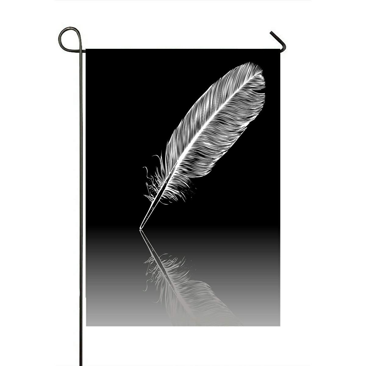 White Feather on Black Surface Quill Pen Calligraphy Outdoor Flag - 28x40 Inch Decorative Garden Flag for Home, Party & Patio Decor | Perfect for Themed Events, Seasonal Displays & Outdoor Festivities