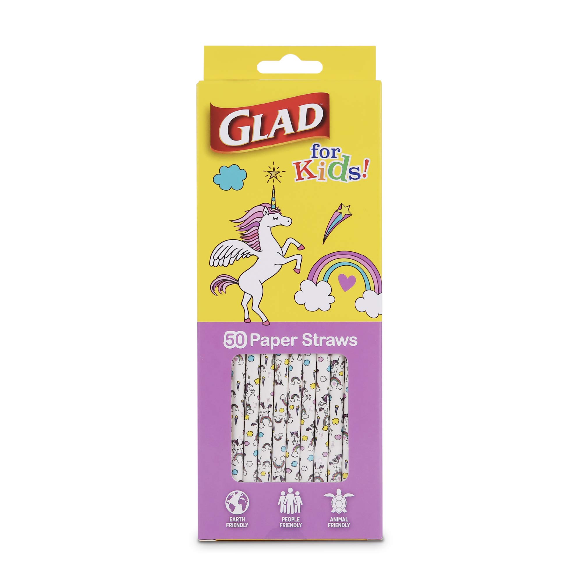 GLAD for Kids Paper Straws - 50 Count Disposable Unicorn Themed Drinking Straws | Fun & Eco-Friendly Paper Straws for Birthday Parties, Baby Showers & Kids Events | BPA-Free Safe for Children's Drinks