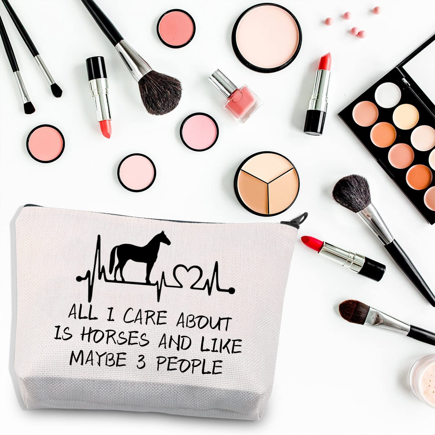 Equestrian Makeup Bag for Women & Girls - Cowgirl Cosmetic Pouch Horse Lover Gift - 
