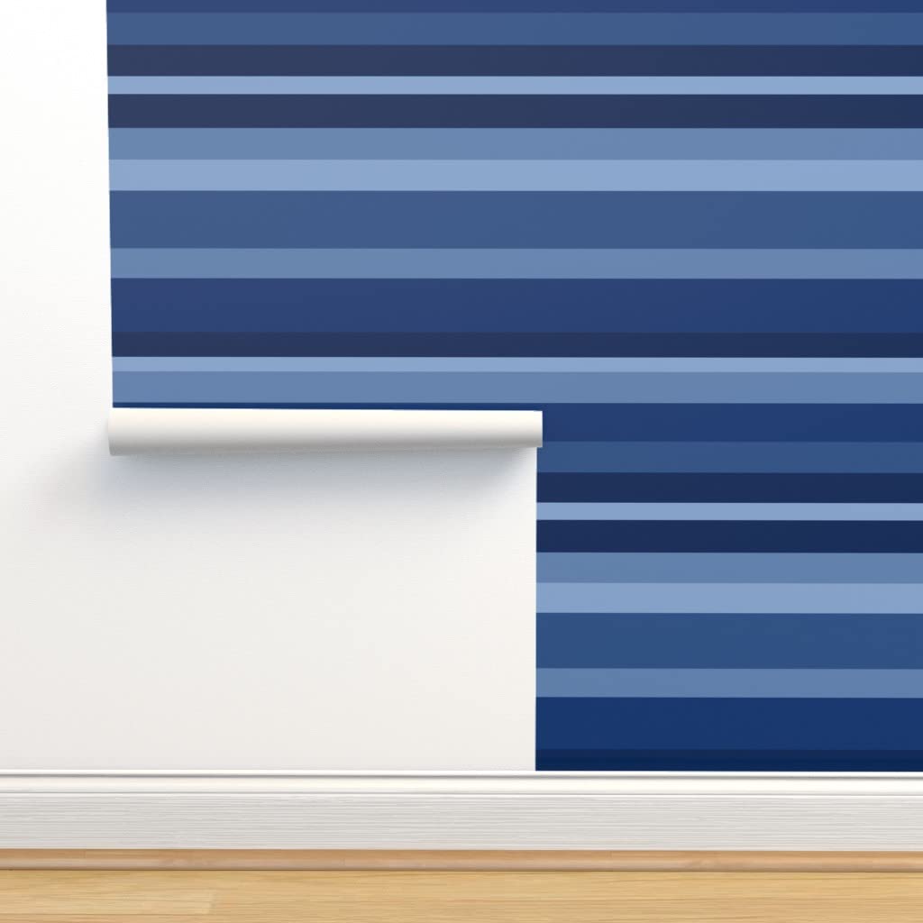 Premium Commercial Grade Wallpaper - 27ft x 2ft Navy Blue Ombre Stripes with Sky to Midnight Blue Gradient | Traditional Peel & Stick Wallpaper for Nursery, Bedroom, Living Room & Office Decor
