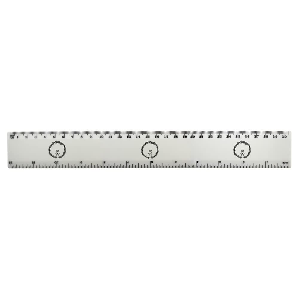 Azeeda 12 Inch White Plastic Ruler with Spring Wreath & Bunny Design - Perfect for School, Office, Crafting, and Easter Decorations (RL00067718)
