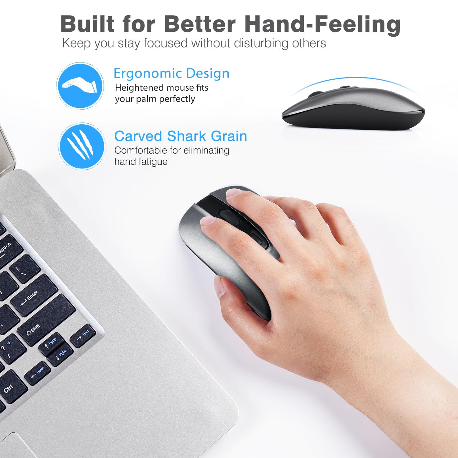 LeadsaiL Rechargeable Wireless Mouse - 2.4G Slim Silent Optical Mouse with 5 Adjustable DPI Levels, USB Cordless Mouse for Laptop, Desktop, MacBook, Ideal for Office, Home, and Travel Use