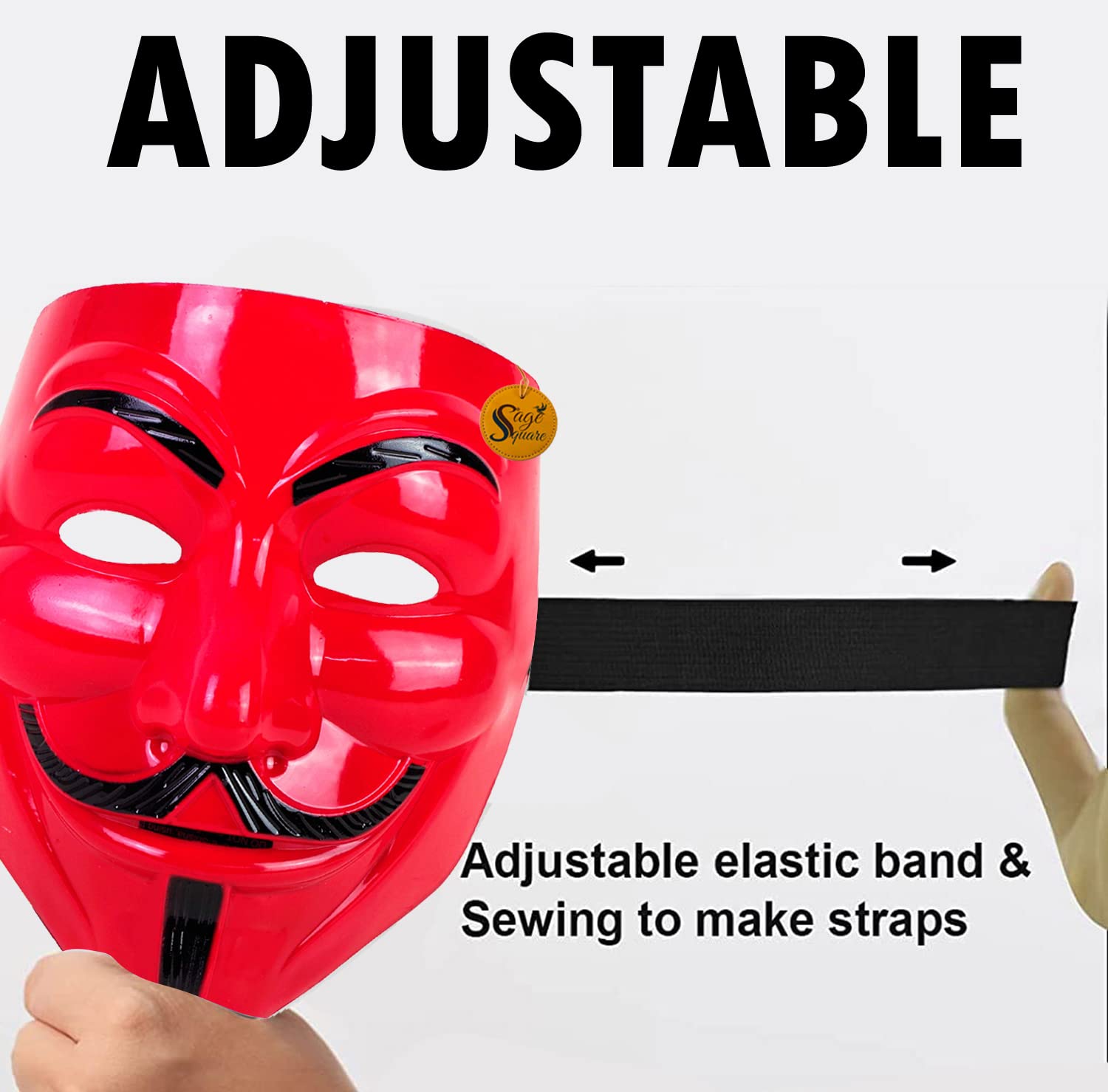 V for Vendetta Cosplay Mask - Sage Square Red Vendetta Fawkes Mask (Anonymous VIP Edition) | Perfect Fit for Halloween, Protests & Movie Costumes