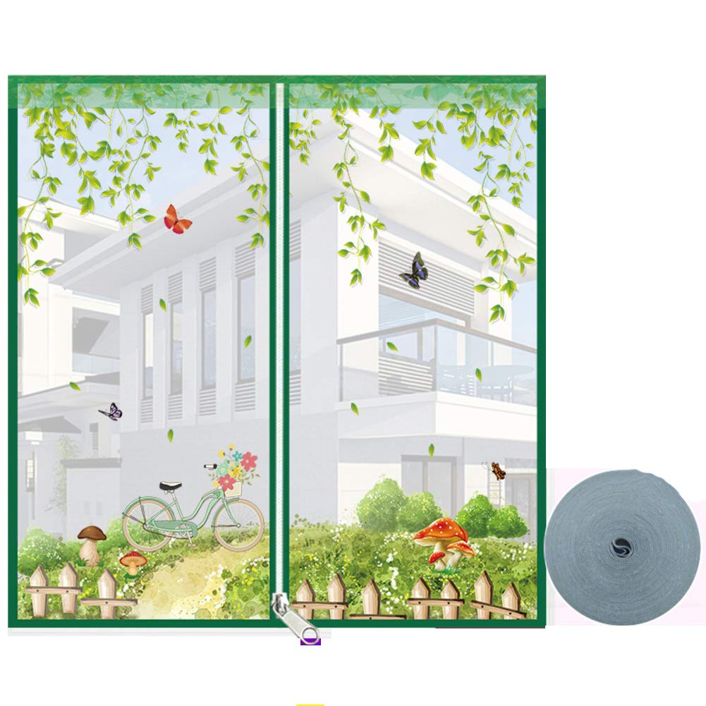 Zipper Window Screen Mesh Curtain - Green 150x180cm (59x71inch) - Breathable Flyscreen Netting for Mosquito & Insect Protection - Perfect for Bedroom, Patio, and Doorway