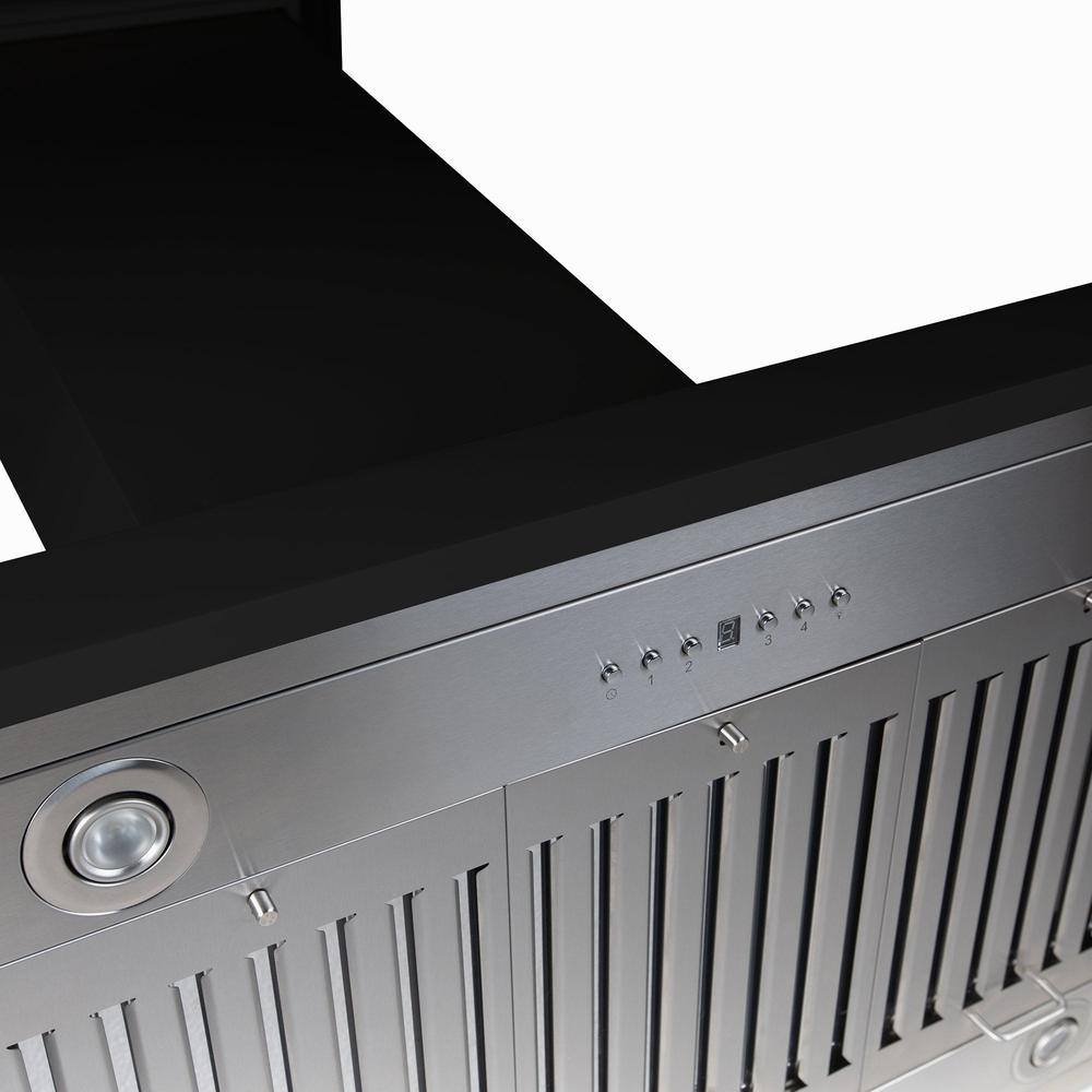 ZLINE Black Wooden Island Mount Range Hood - Modern Kitchen Ventilation for Home Cooking & BBQ | KBiCC Model