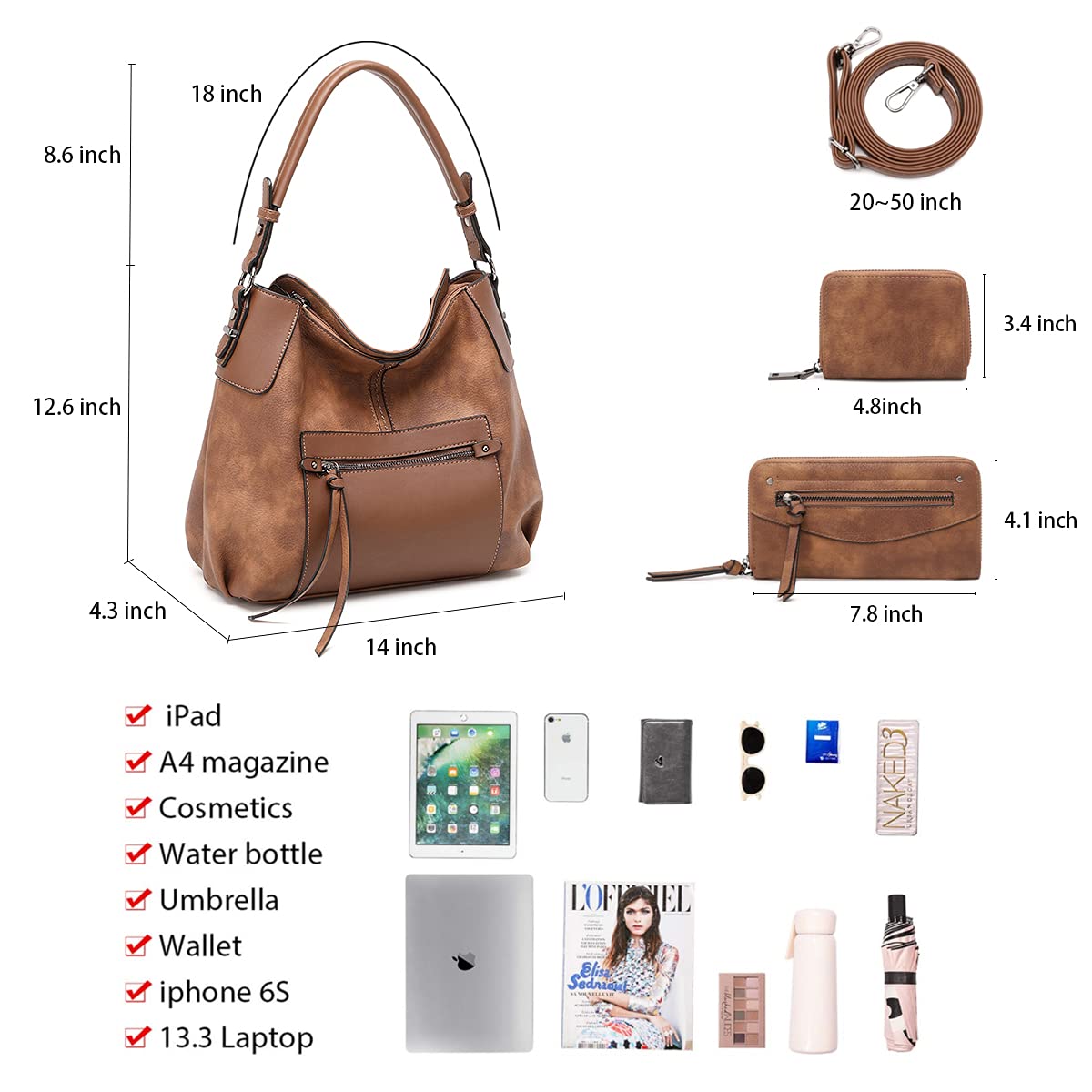 Stylish Hobo Bags for Women - Genuine Faux Leather Boho Shoulder Bag & Crossbody Purse - Perfect for Work, Travel & Everyday Use