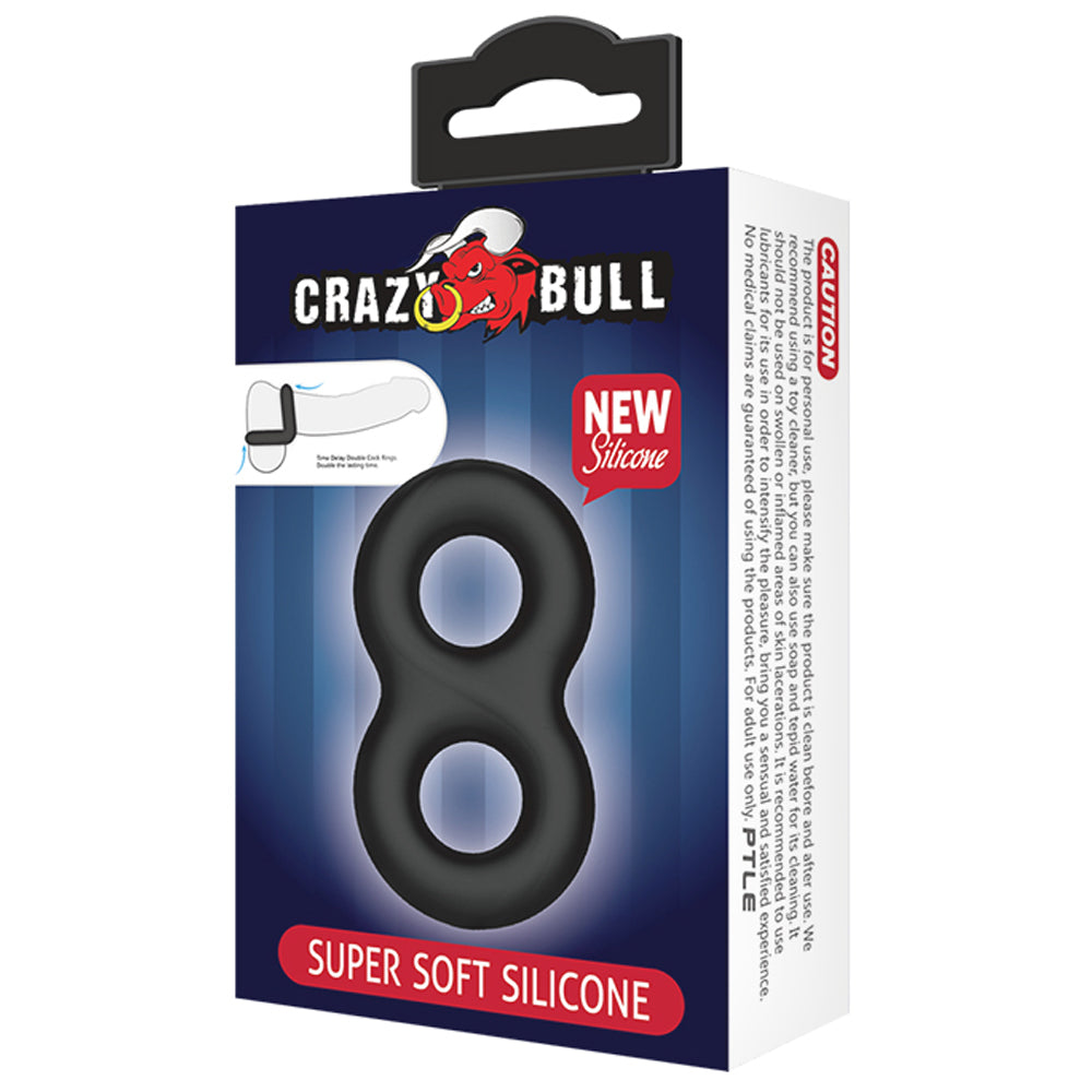 Crazy Bull Figure 8 Double Cock Ring for Men - Stretchy Silicone Penis Ring Enhancer - Couples Sex Toy for Enhanced Pleasure & Longer Performance - Perfect for Valentine's Day & Romantic Nights