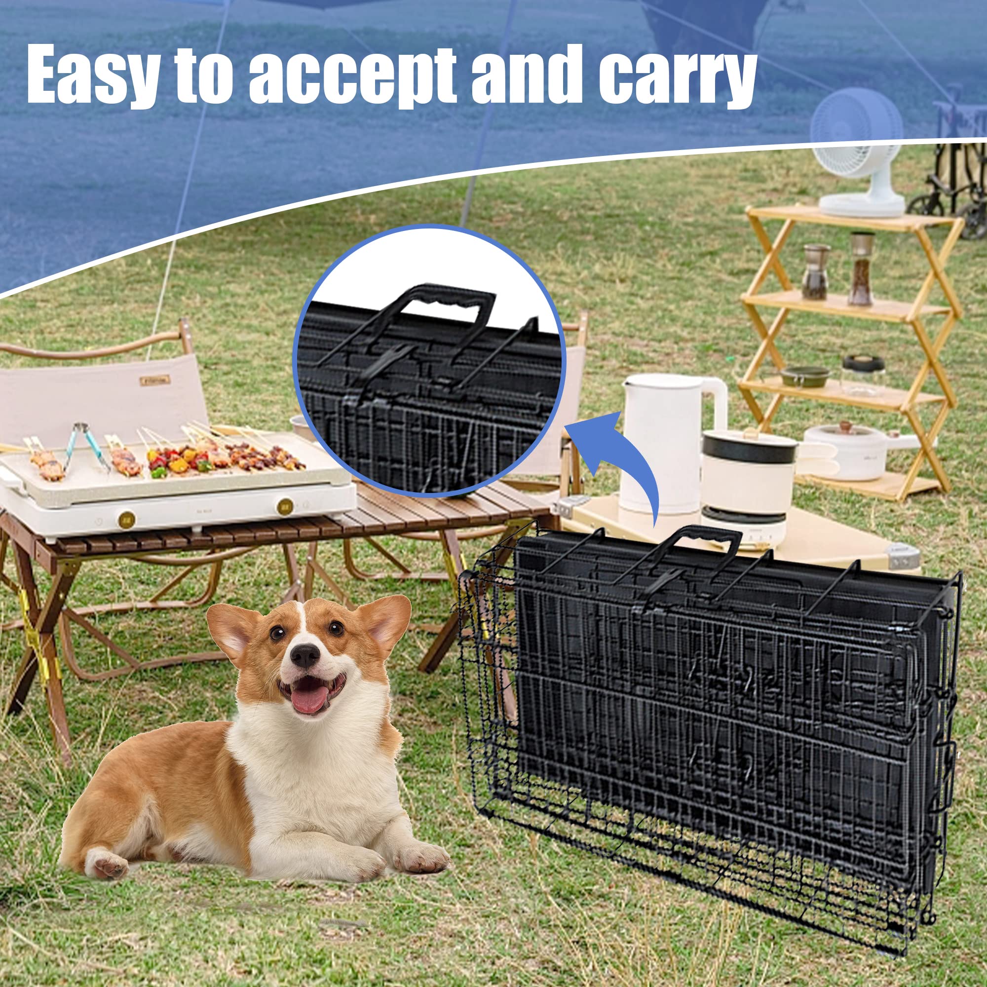 Yivke 36-Inch Heavy Duty Foldable Dog Crate with Double Doors & Leak-Proof Tray - Indoor/Outdoor Metal Wire Kennel for Medium Dogs (36
