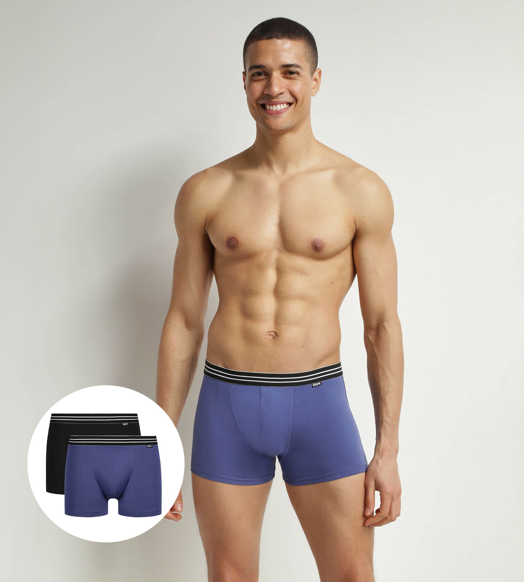 2 Pack Men's Cotton Stretch Boxer Briefs - Turquoise Blue & Black | EcoDim Soft Underwear for Everyday Comfort & Active Lifestyle