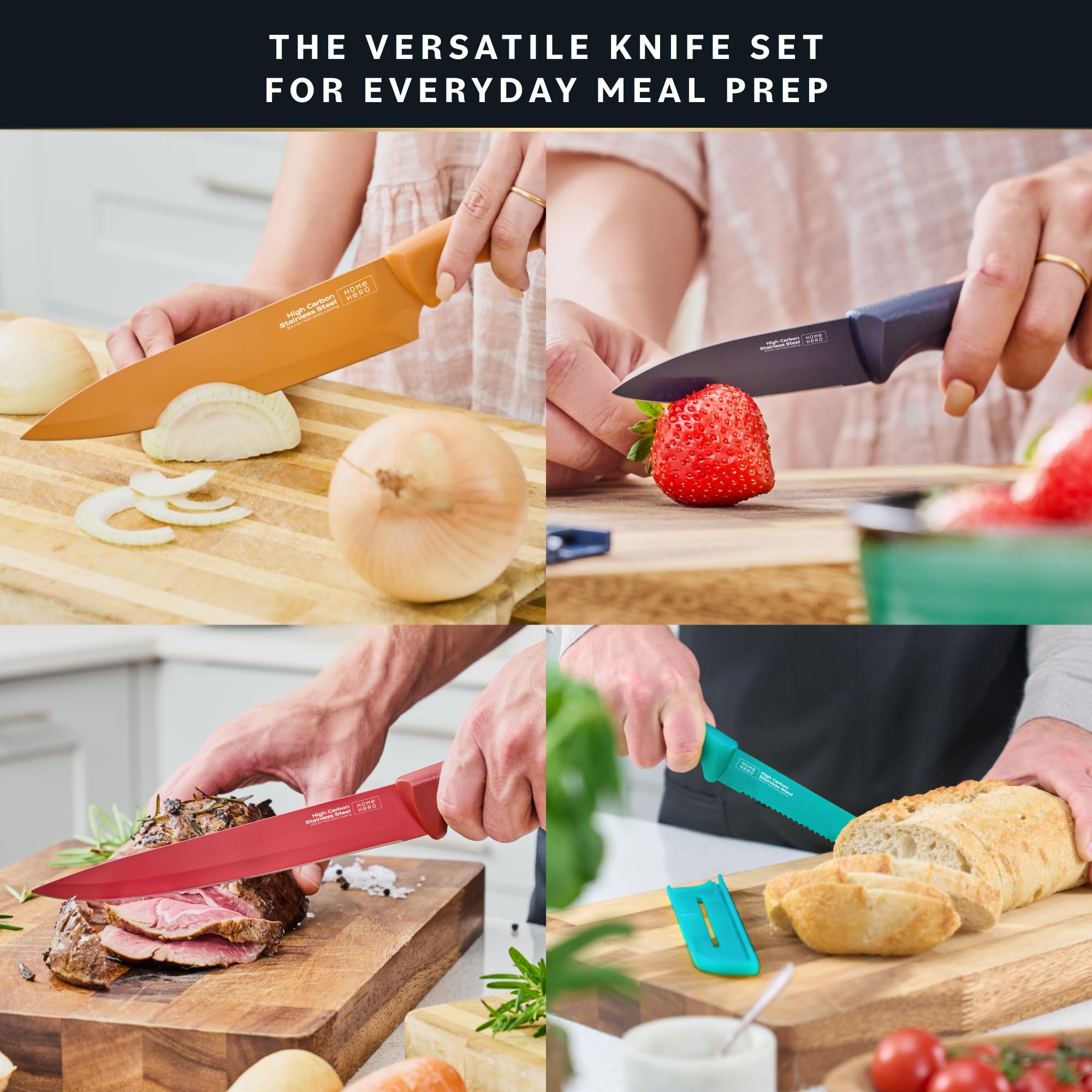 Premium 12-Piece Kitchen Knife Set - High Carbon Stainless Steel Chef Knives with Ergonomic Handles & Ceramic Coating | Nonstick, Durable & Sharp for Professional Cooking, Meal Prep & Home Use | Includes Protective Sheath Covers (Multicolor)