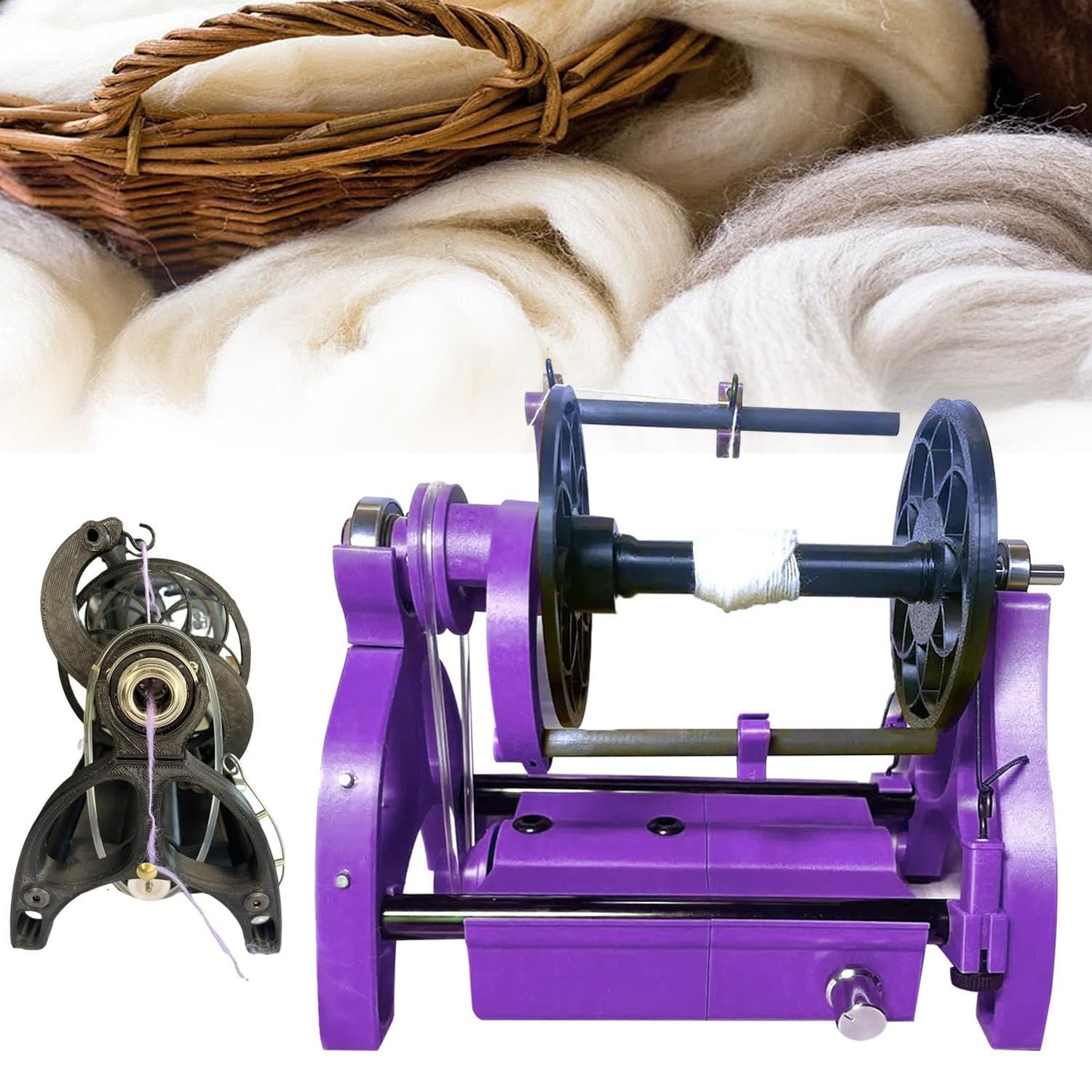 12V Mini Electric Spinning Wheel for Wool Yarn - Adjustable Speed Spinning Machine with 12mm Feeding Opening - Handcraft Yarn Winding Tool for DIY Knitting, Weaving & Fiber Arts (Purple) - Perfect for Home Crafting, Spinning Wool into Yarn & Creative Textile Projects