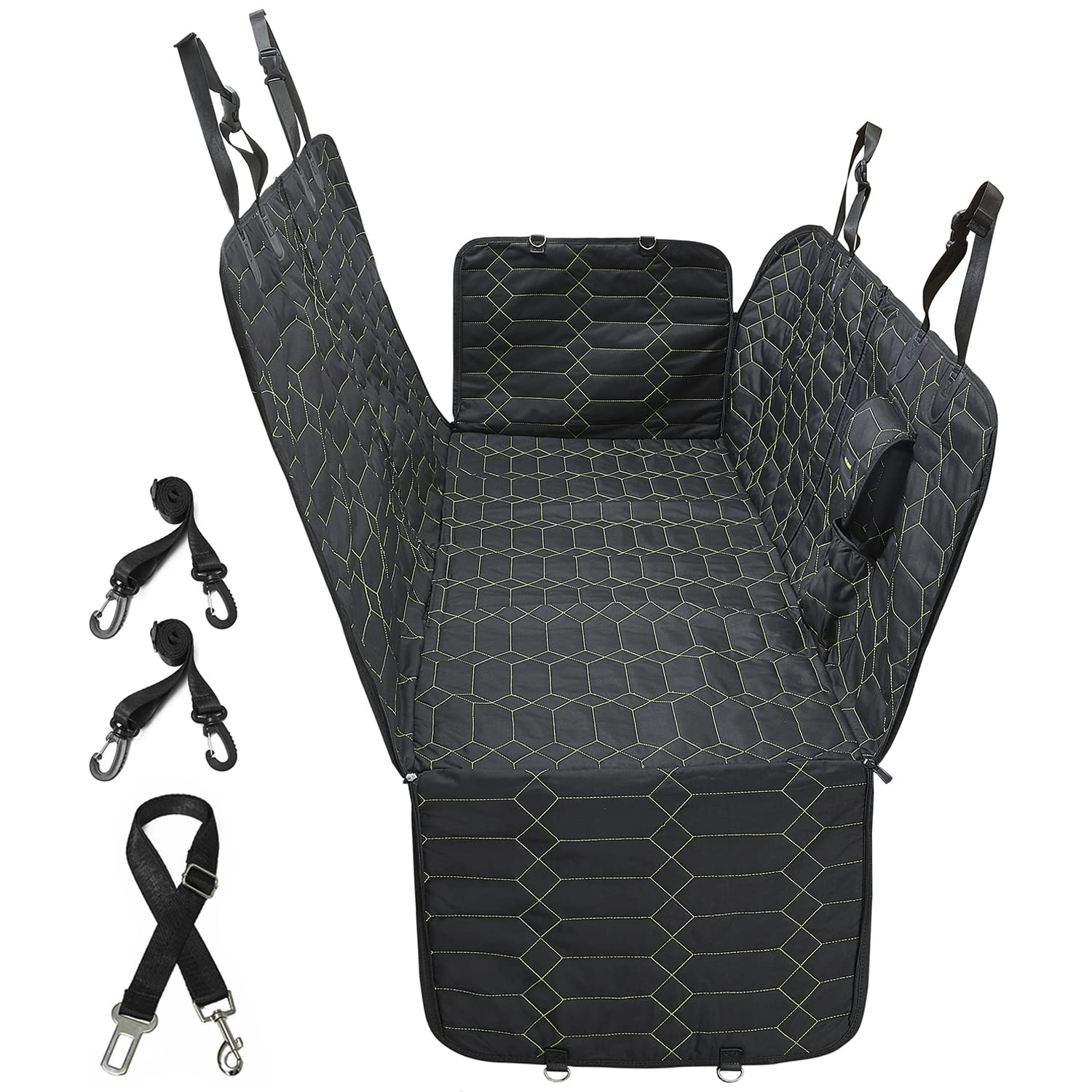 RBSC 60-Inch Waterproof Dog Car Seat Cover - Heavy Duty Scratch Proof Nonslip Hammock with Storage Pockets for Cars, Trucks, SUVs | Perfect for Travel, Outdoor Adventures & Pet Protection