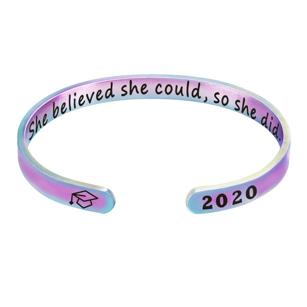Keepfit 2020 Inspirational Graduation Bracelet - Motivational Cuff Bracelet for Women, Best Friend Gift for Her - Perfect for Graduation Ceremonies, Birthday Presents & Friendship Tokens