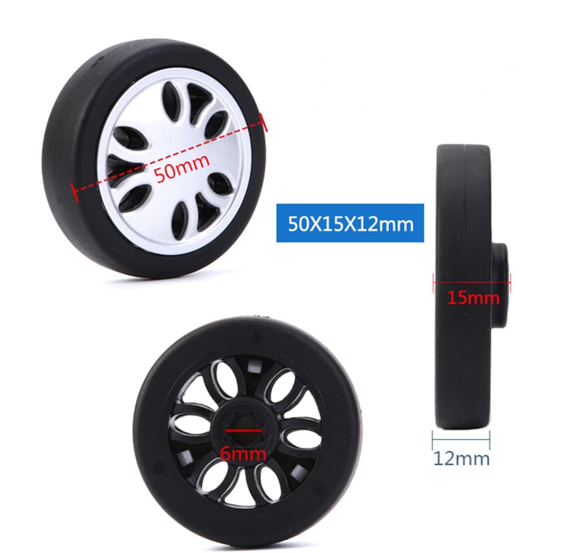 4PCS 50x15mm Black Silent Swivel Caster Wheels for Luggage Suitcase Repair - Durable Rubber Replacement Wheels with Bearings - Perfect for Travel, Business Trips & Suitcase Maintenance