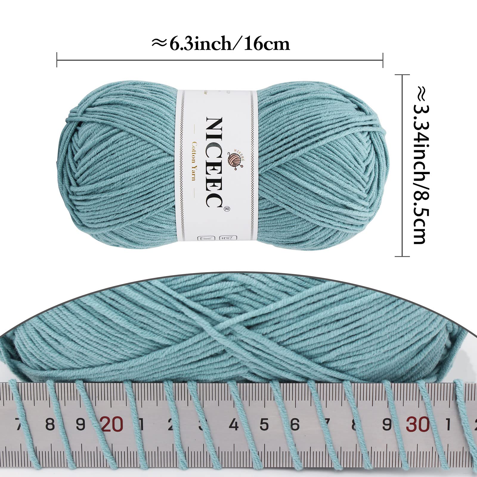 NICEEC 3-Pack Soft Cotton Blend Yarn for Knitting & Crochet - 5-Ply Baby Blanket Yarn (100g x 3, Total 660m/720yds) - Dusty Blue | Perfect for DIY Baby Blankets, Scarves & Craft Projects