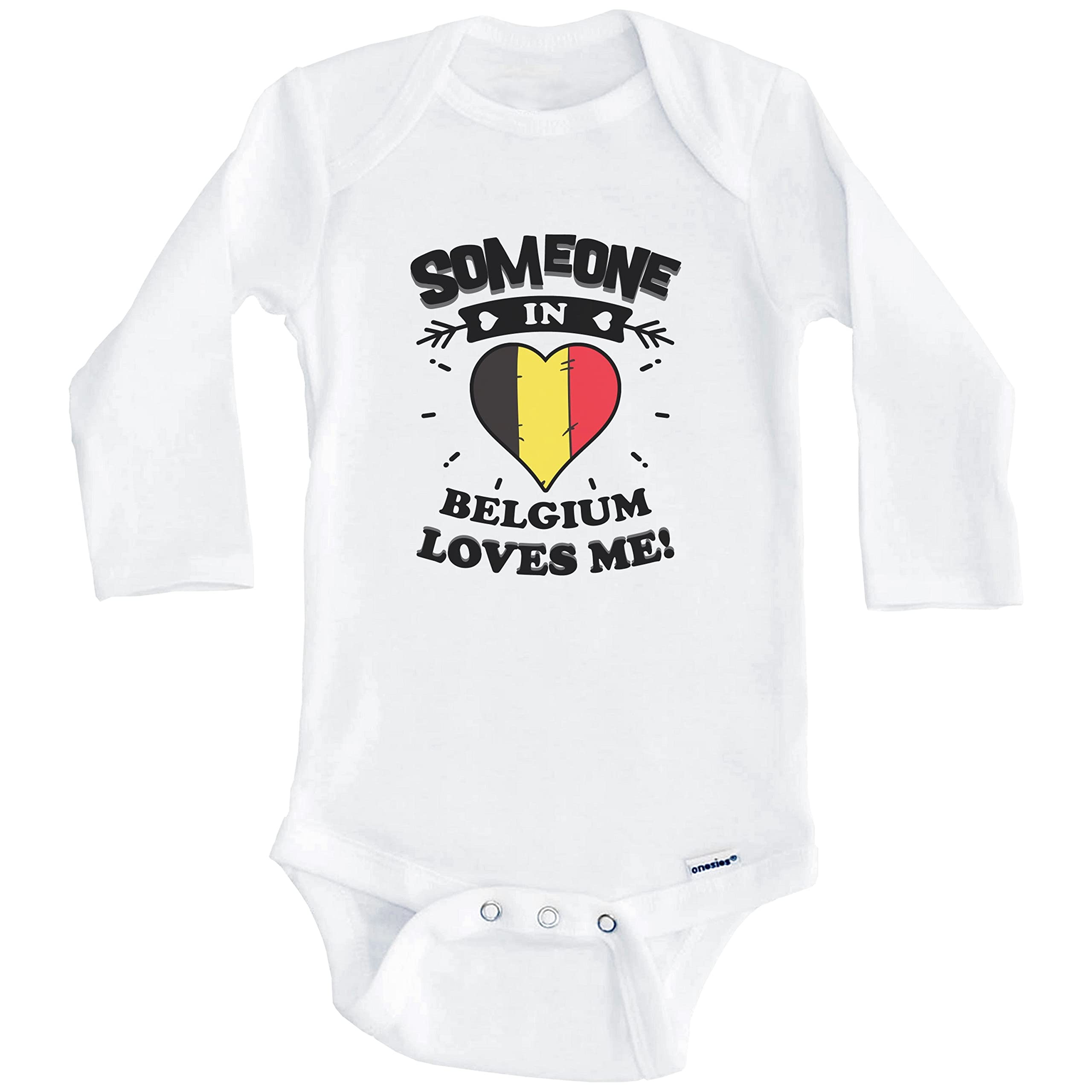 Someone in Belgium Loves Me Belgian Heart One Piece Baby Bodysuit - Long Sleeve Cotton Romper for Newborns & Infants - Perfect for Family Photos, Holidays & Gifts
