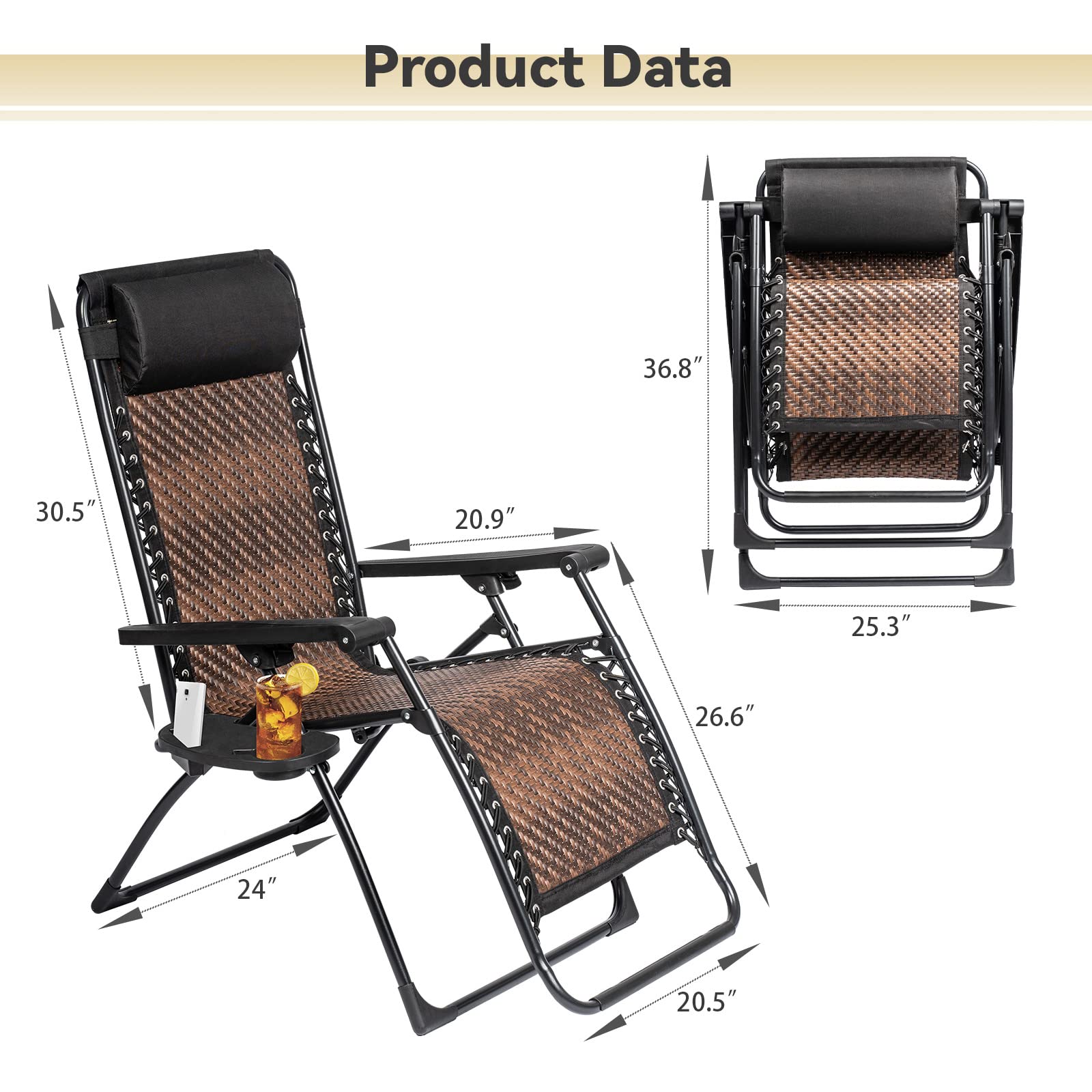 **Incbruce Zero Gravity Folding Recliner Chair - Adjustable Patio Lounge Chaise with Cup Holder & Pillow, Outdoor Wicker Rattan Furniture for Poolside, Beach, Yard, Garden, and Camping (Brown)**    *Optimized for Google SEO with keywords like 