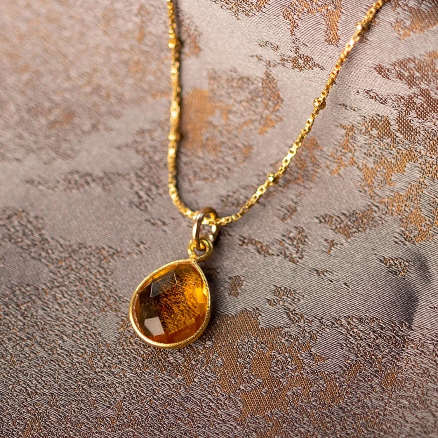 Natural Citrine Gemstone Gold Charm Necklace | November Birthstone Jewelry for Women | Perfect Gift for Birthday, Anniversary & Special Occasions