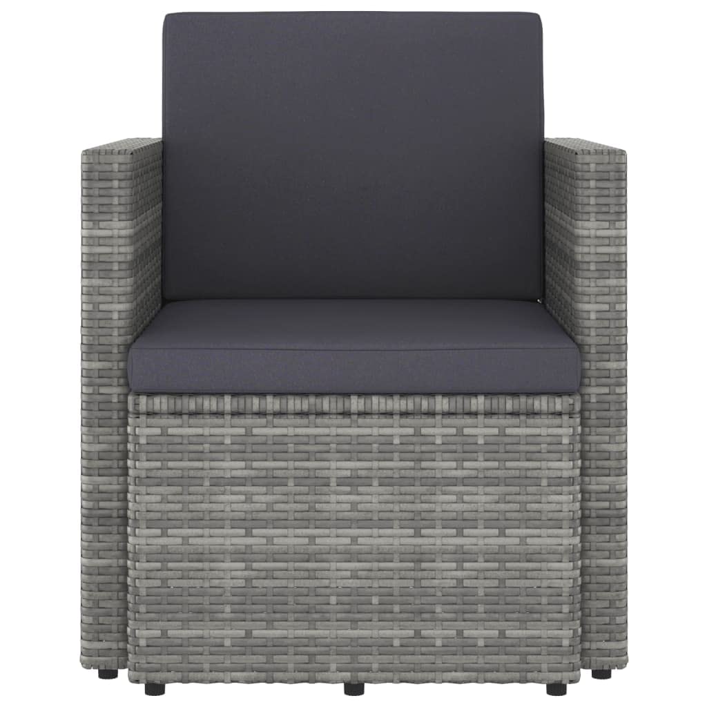 CHARMMA Patio Chair with Cushions - Gray Poly Rattan Outdoor Furniture for Garden, Poolside & Backyard Relaxation