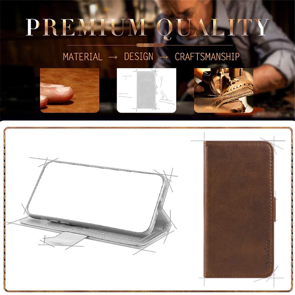 Premium Leather Wallet Case for HTC U11+ with Card Slots & Magnetic Closure - Soft TPU Back Cover & Flip Design for HTC U11 Plus (Brown) - Perfect for Business, Travel & Everyday Protection